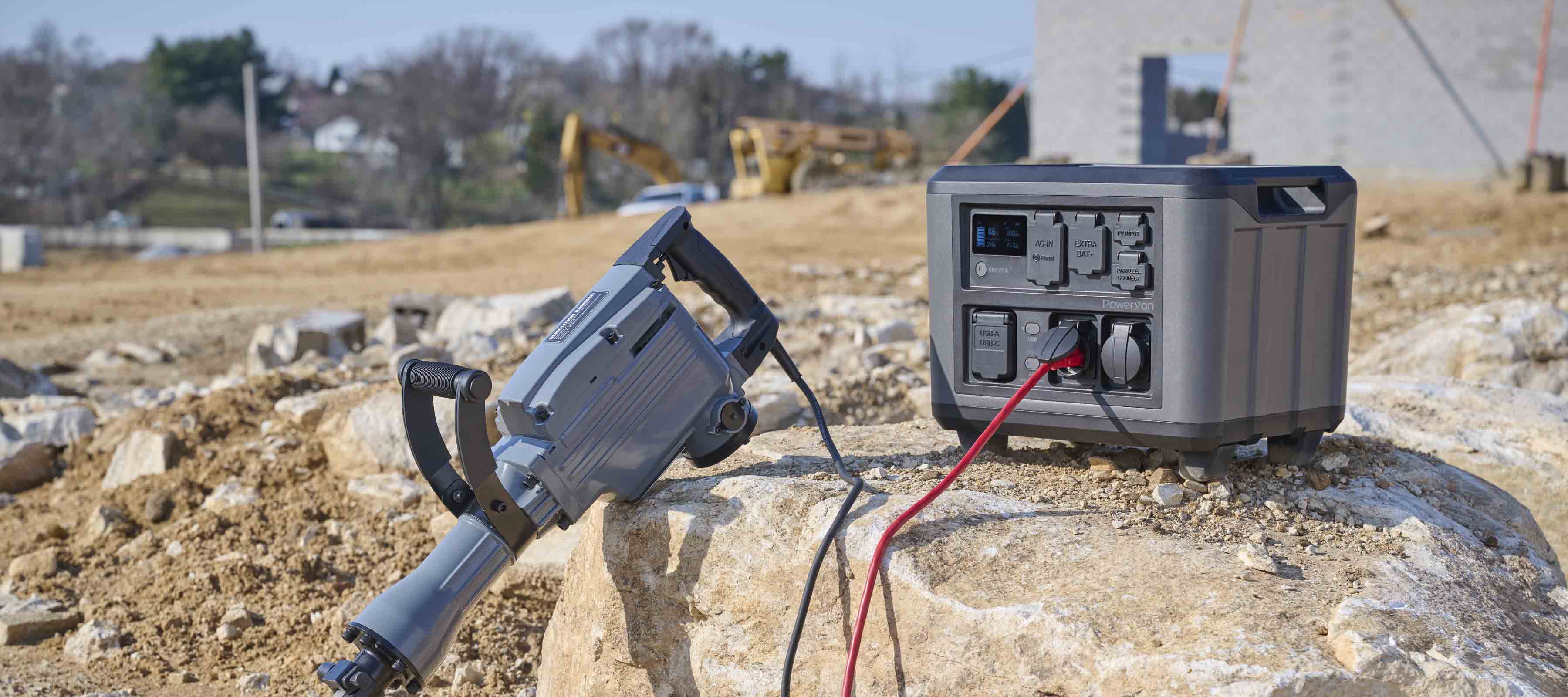 PowerXon portable power station powers jack hammer