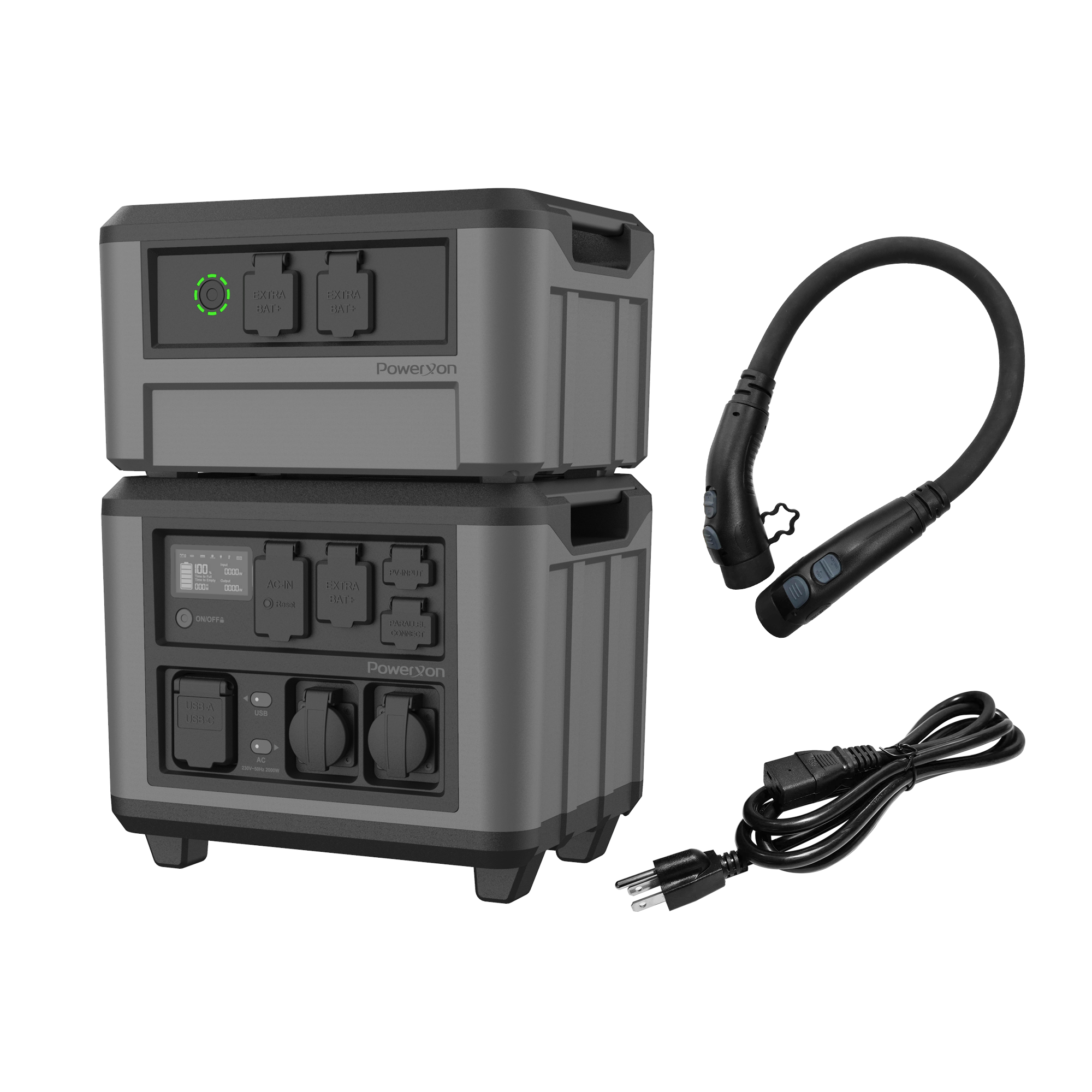 PowerXon portable power station with extra battery module and cables