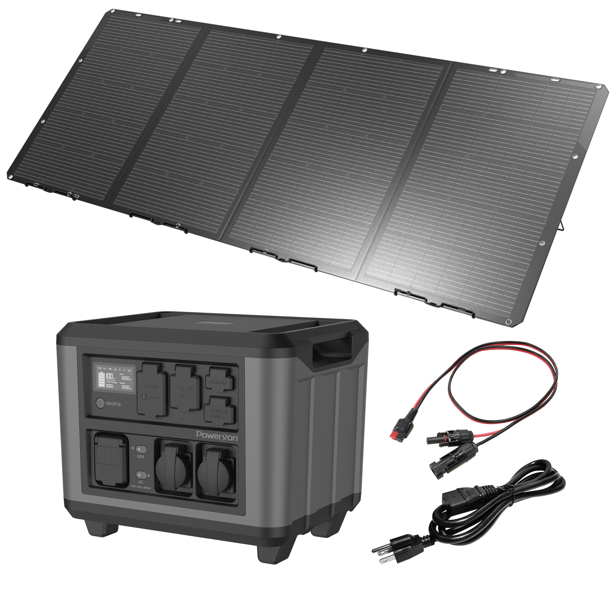 PowerXon portable power station with solar panel and cables