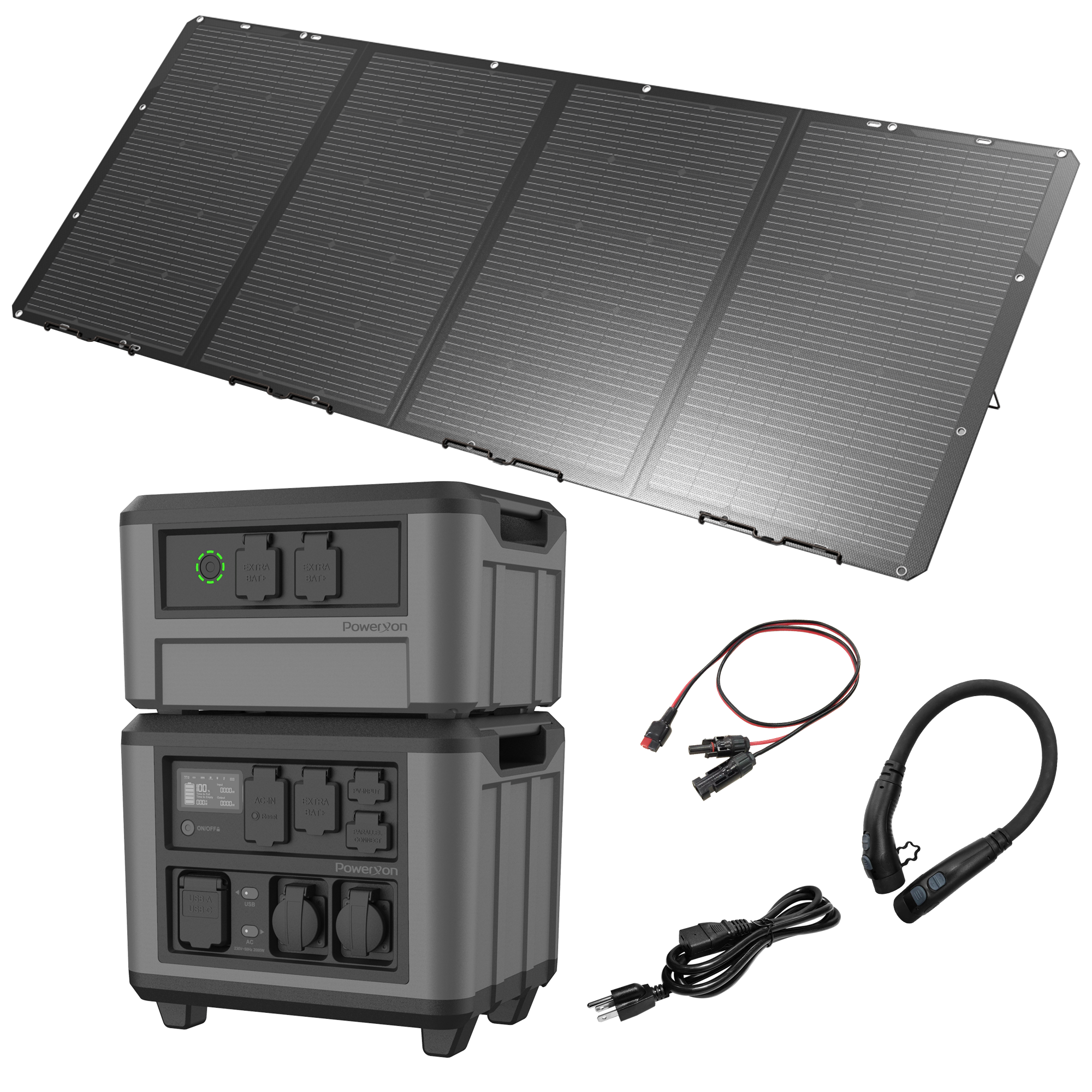 PowerXon portable power station with solar panel and cables